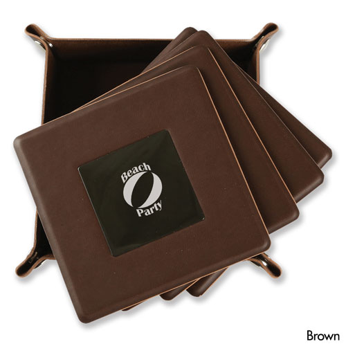 Brown  Leatherette Coasters 4 PC  WAUCUST1406800